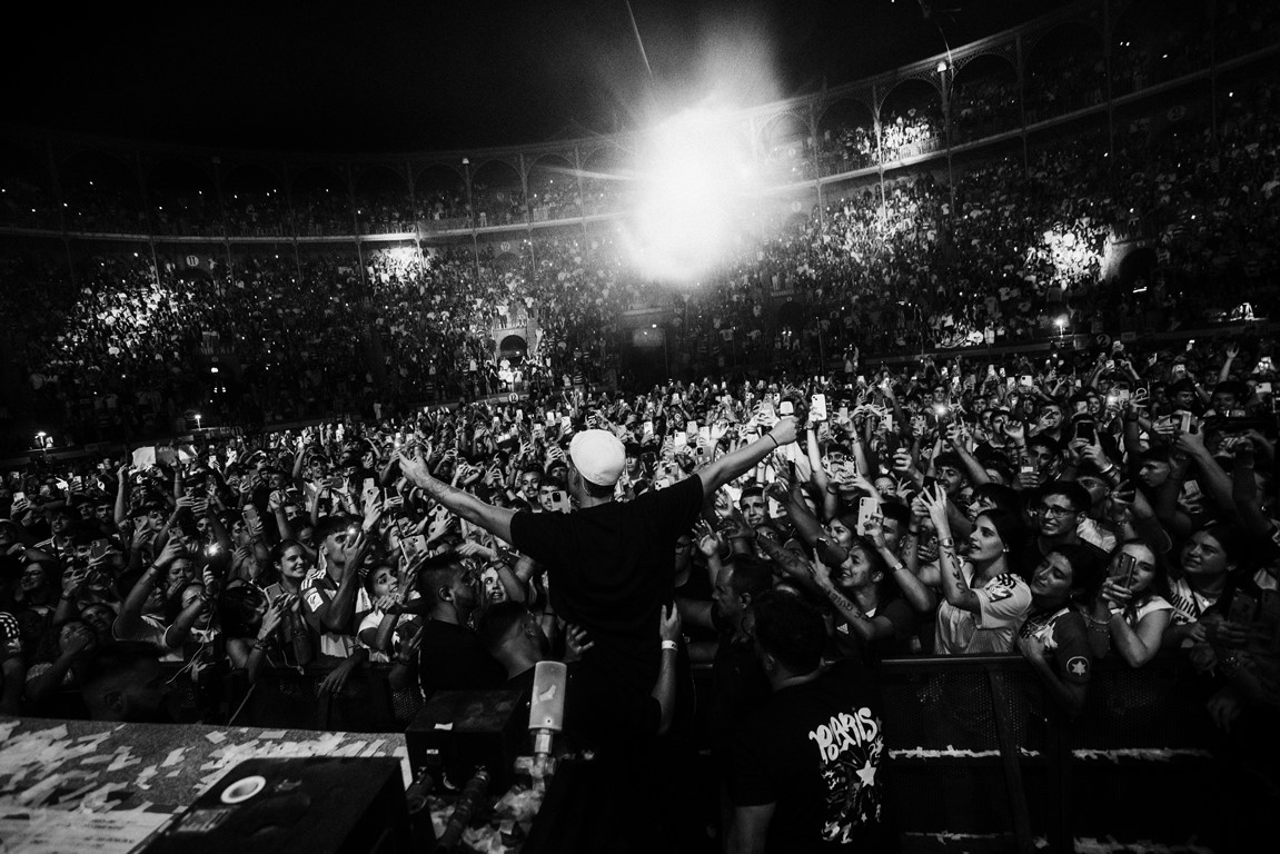 artista actuando ante el público en concierto en el contexto de la regulación de la IA en el Estatuto del Artista